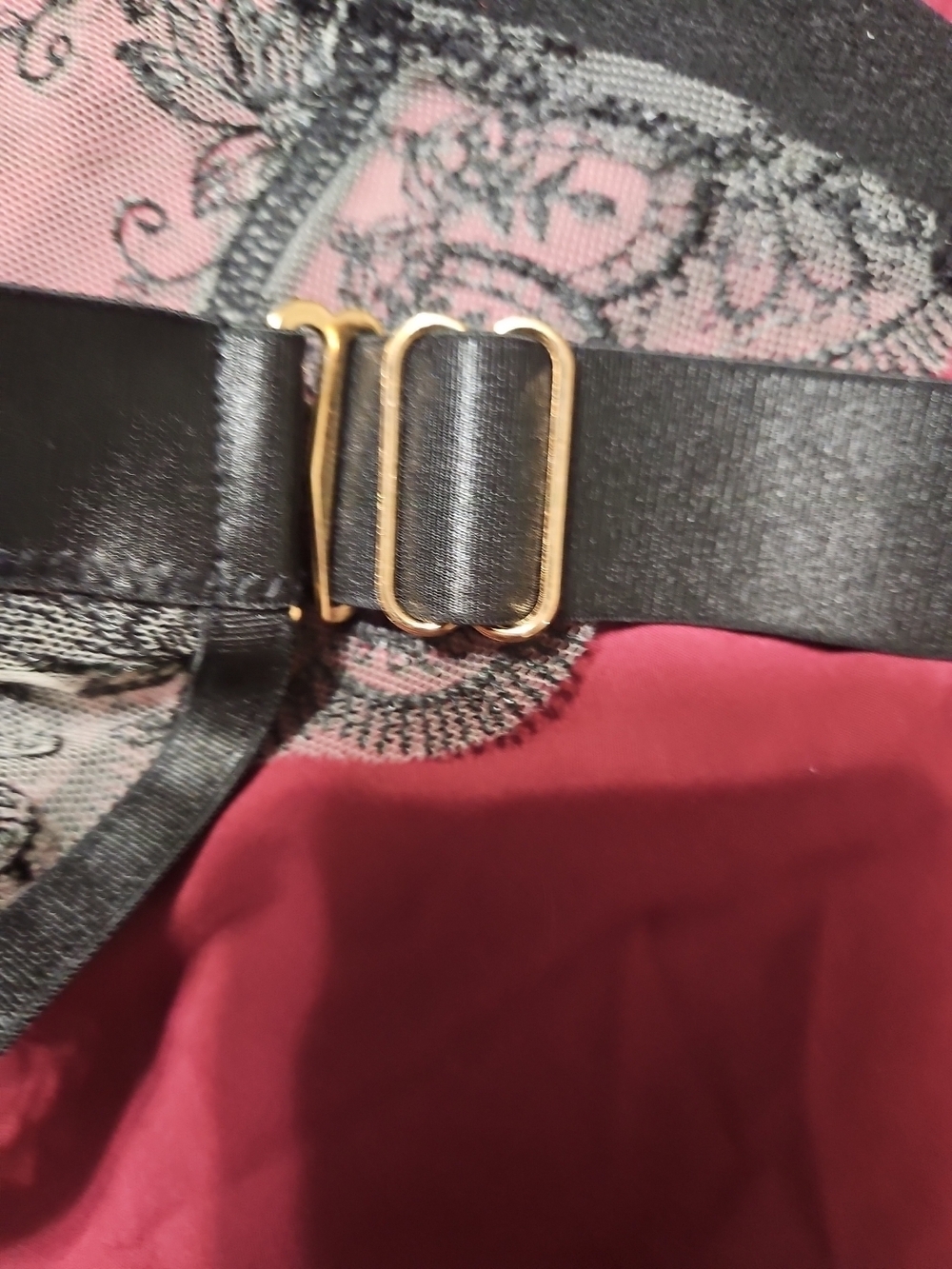 Black Lace Garter Belt with Sheer Floral Panels - Picture 5 of 7